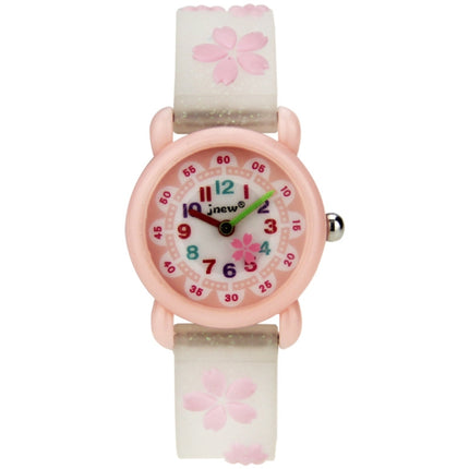 JNEW A335-86195 Children Cute Cartoon Waterproof Time Cognitive Quartz Watch(Sakura (White))-garmade.com