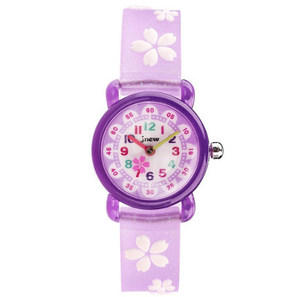 JNEW A335-86195 Children Cute Cartoon Waterproof Time Cognitive Quartz Watch(Sakura (Purple))-garmade.com