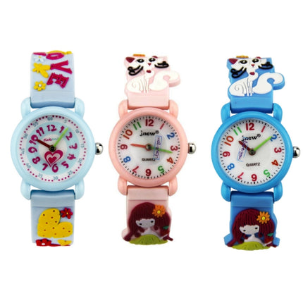 JNEW A335-86195 Children Cute Cartoon Waterproof Time Cognitive Quartz Watch(Love Print (Blue))-garmade.com