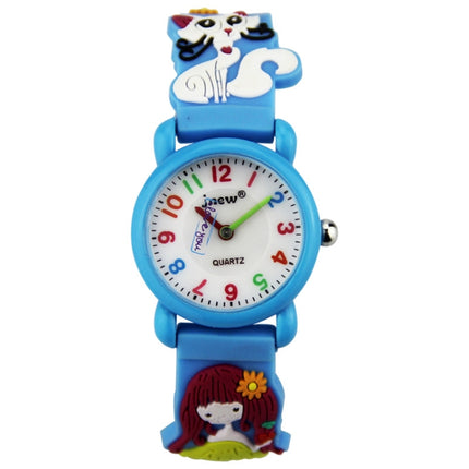 JNEW A335-86195 Children Cute Cartoon Waterproof Time Cognitive Quartz Watch(Girl And Cat (Blue))-garmade.com