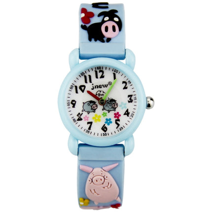 JNEW A335-86195 Children Cute Cartoon Waterproof Time Cognitive Quartz Watch(Little Pig Family (Blue))-garmade.com