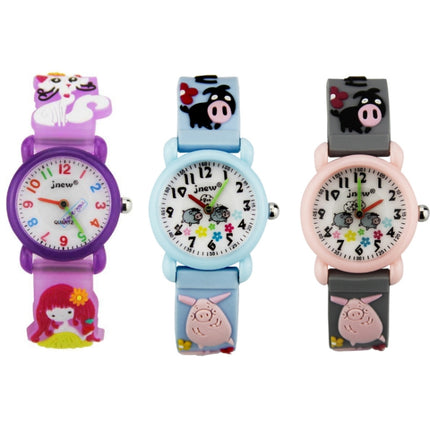 JNEW A335-86195 Children Cute Cartoon Waterproof Time Cognitive Quartz Watch(Little Pig Family (Blue))-garmade.com
