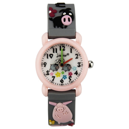 JNEW A335-86195 Children Cute Cartoon Waterproof Time Cognitive Quartz Watch(Little Pig Family (Gray))-garmade.com