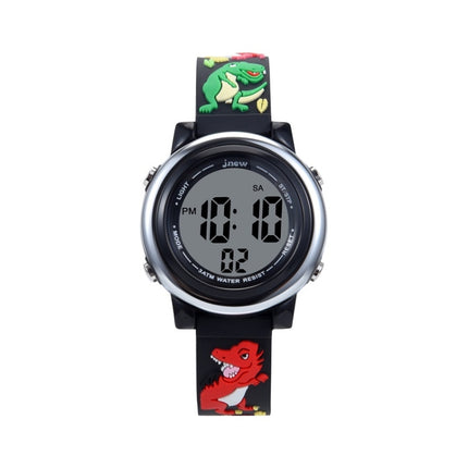 JNEW A380-86172 Children Cartoon 3D Castle Dinosaur Alarm Waterproof Colorful Backlight LED Electronic Watch(Black)-garmade.com