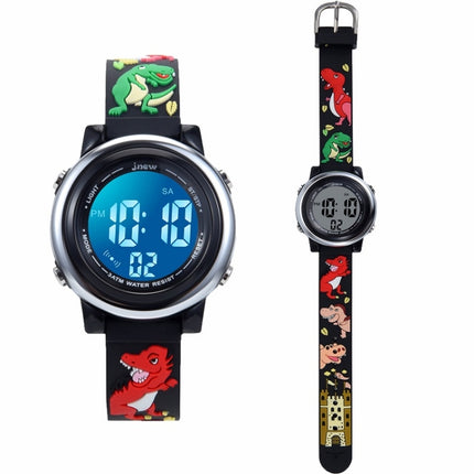 JNEW A380-86172 Children Cartoon 3D Castle Dinosaur Alarm Waterproof Colorful Backlight LED Electronic Watch(Black)-garmade.com