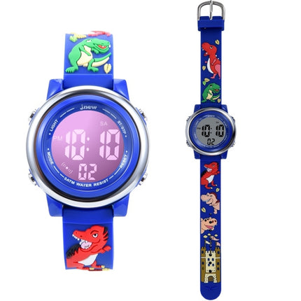 JNEW A380-86172 Children Cartoon 3D Castle Dinosaur Alarm Waterproof Colorful Backlight LED Electronic Watch(Dark Blue)-garmade.com