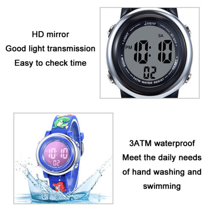 JNEW A380-86172 Children Cartoon 3D Castle Dinosaur Alarm Waterproof Colorful Backlight LED Electronic Watch(Dark Blue)-garmade.com