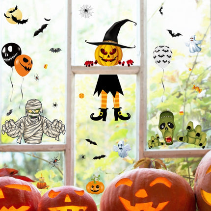 Halloween Decoration Stickers Pumpkin Lamp Spider Ghost Electrostatic Stickers,Style: BQ040ABCD-45-46-47-48-garmade.com
