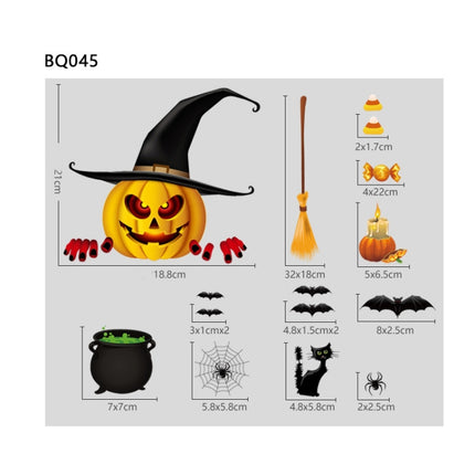 Halloween Decoration Stickers Pumpkin Lamp Spider Ghost Electrostatic Stickers,Style: BQ040ABCD-45-46-47-48-garmade.com