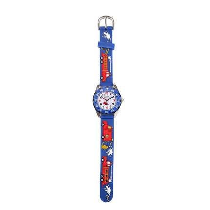 JNEW 6811-20076 Children Waterproof Cartoon 3D Fire Truck Car Silicone Strap Quartz Watch(Blue)-garmade.com