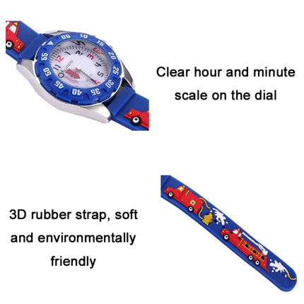 JNEW 6811-20076 Children Waterproof Cartoon 3D Fire Truck Car Silicone Strap Quartz Watch(Blue)-garmade.com