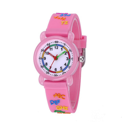 JNEW A335-20094 Children 3D Cartoon Letters Rubber Shell Waterproof Quartz Watch(Pink)-garmade.com