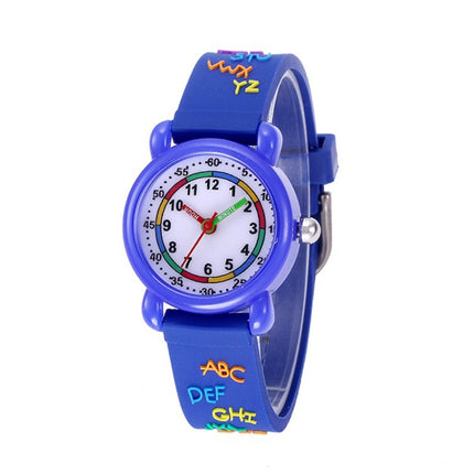 JNEW A335-20094 Children 3D Cartoon Letters Rubber Shell Waterproof Quartz Watch(Blue)-garmade.com