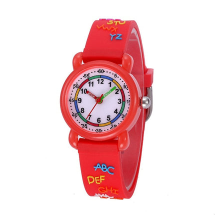 JNEW A335-20094 Children 3D Cartoon Letters Rubber Shell Waterproof Quartz Watch(Red)-garmade.com