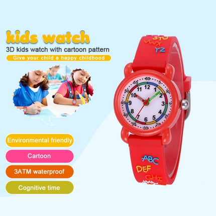 JNEW A335-20094 Children 3D Cartoon Letters Rubber Shell Waterproof Quartz Watch(Rose Red)-garmade.com