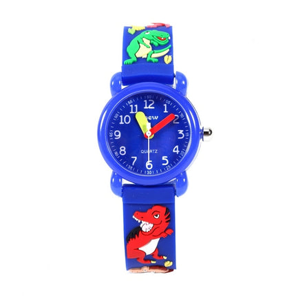 JNEW A335-86172 Children Cute Cartoon 3D Dinosaur Waterproof Silicone Strap Quartz Watch(Rubber Shell Blue)-garmade.com