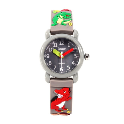 JNEW A335-86172 Children Cute Cartoon 3D Dinosaur Waterproof Silicone Strap Quartz Watch(Rubber Shell Gray)-garmade.com