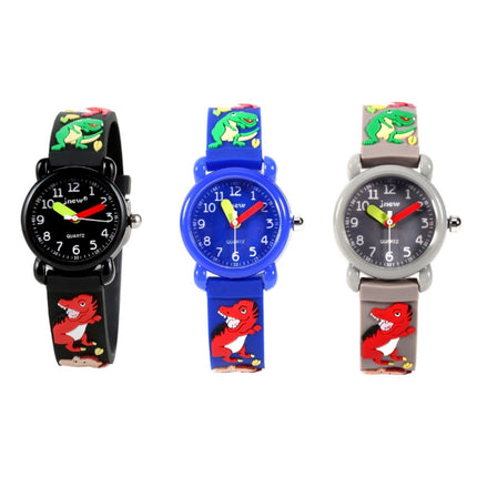 JNEW A335-86172 Children Cute Cartoon 3D Dinosaur Waterproof Silicone Strap Quartz Watch(Rubber Shell Gray)-garmade.com