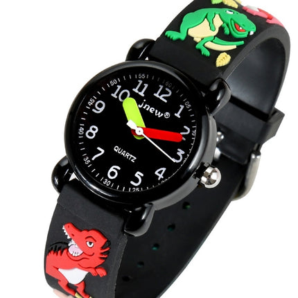 JNEW A335-86172 Children Cute Cartoon 3D Dinosaur Waterproof Silicone Strap Quartz Watch(Rubber Shell Gray)-garmade.com