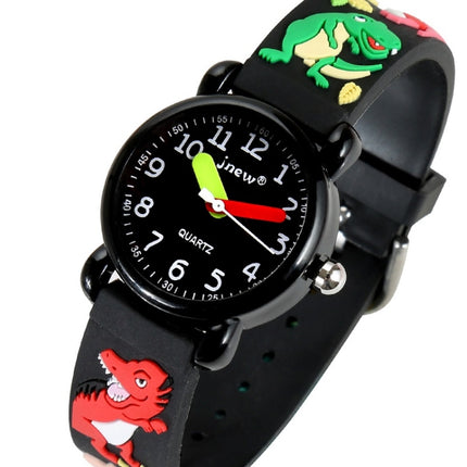 JNEW A335-86172 Children Cute Cartoon 3D Dinosaur Waterproof Silicone Strap Quartz Watch( Rubber Shell Black)-garmade.com