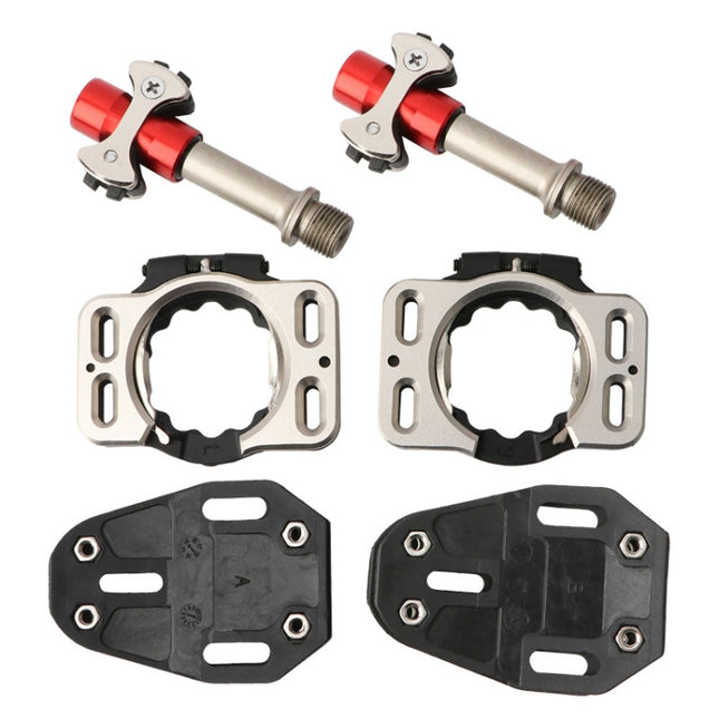 MEROCA Road Lock Shoes Card Three Pardin Bicycle Lollipops Self-Locking Pedal With Lock, Style: Steel Axis (Red)-garmade.com