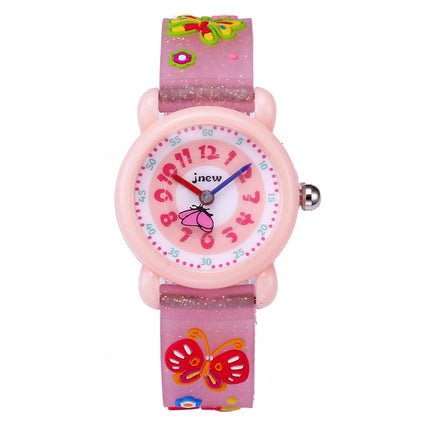 JNEW A335-20082 Children Cartoon 3D Butterfly Waterproof Time Cognitive Silicone Jelly Strap Quartz Watch(Loose Powder Pink)-garmade.com