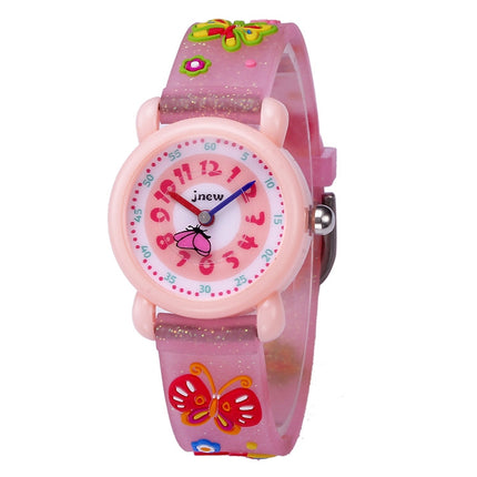 JNEW A335-20082 Children Cartoon 3D Butterfly Waterproof Time Cognitive Silicone Jelly Strap Quartz Watch(Loose Powder Pink)-garmade.com