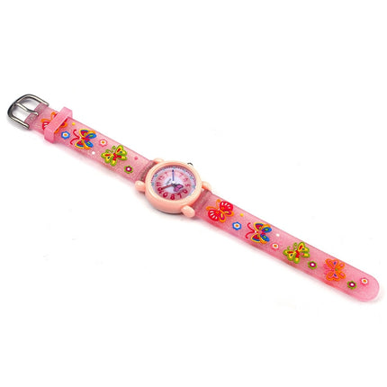 JNEW A335-20082 Children Cartoon 3D Butterfly Waterproof Time Cognitive Silicone Jelly Strap Quartz Watch(Loose Powder Pink)-garmade.com