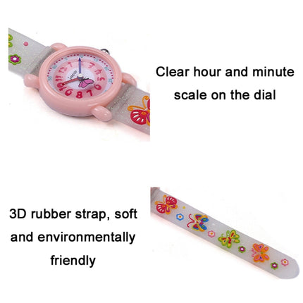 JNEW A335-20082 Children Cartoon 3D Butterfly Waterproof Time Cognitive Silicone Jelly Strap Quartz Watch(Loose Powder Pink)-garmade.com