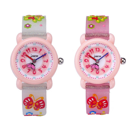 JNEW A335-20082 Children Cartoon 3D Butterfly Waterproof Time Cognitive Silicone Jelly Strap Quartz Watch(Loose Powder Pink)-garmade.com