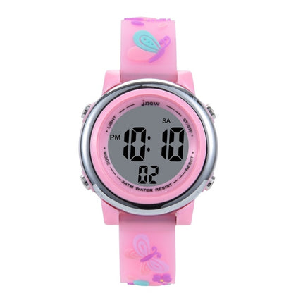 JNEW A86628 Student Cartoon 3D Butterfly Multi-Function Waterproof LED Sports Electronic Watch(Pink)-garmade.com