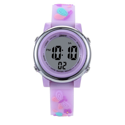 JNEW A86628 Student Cartoon 3D Butterfly Multi-Function Waterproof LED Sports Electronic Watch(Light Purple)-garmade.com