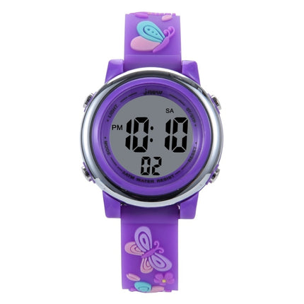 JNEW A86628 Student Cartoon 3D Butterfly Multi-Function Waterproof LED Sports Electronic Watch(Dark Purple)-garmade.com