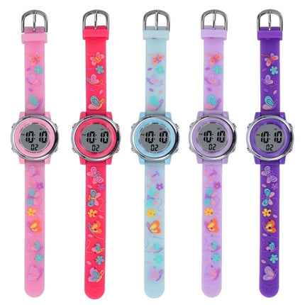 JNEW A86628 Student Cartoon 3D Butterfly Multi-Function Waterproof LED Sports Electronic Watch(Dark Purple)-garmade.com