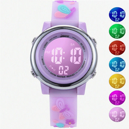 JNEW A86628 Student Cartoon 3D Butterfly Multi-Function Waterproof LED Sports Electronic Watch(Dark Purple)-garmade.com