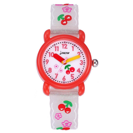JNEW A335-86236 Children Cute Cartoon Cherry Waterproof 3D Silicone Quartz Watch(White)-garmade.com