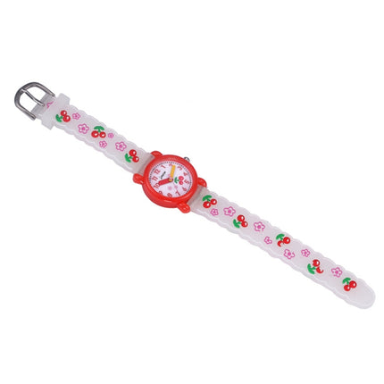 JNEW A335-86236 Children Cute Cartoon Cherry Waterproof 3D Silicone Quartz Watch(White)-garmade.com