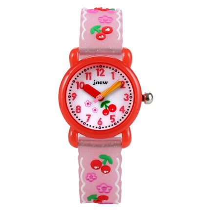 JNEW A335-86236 Children Cute Cartoon Cherry Waterproof 3D Silicone Quartz Watch(Red)-garmade.com