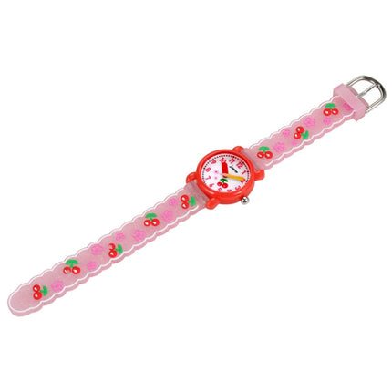 JNEW A335-86236 Children Cute Cartoon Cherry Waterproof 3D Silicone Quartz Watch(Red)-garmade.com