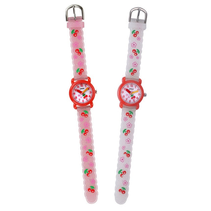 JNEW A335-86236 Children Cute Cartoon Cherry Waterproof 3D Silicone Quartz Watch(Red)-garmade.com