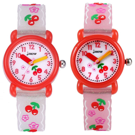 JNEW A335-86236 Children Cute Cartoon Cherry Waterproof 3D Silicone Quartz Watch(Red)-garmade.com