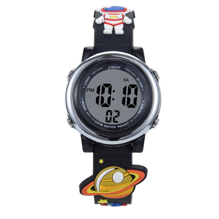 JNEW A380-86161 Children Cartoon 3D Space Planet Multifunctional Waterproof Sports LED Electronic Watch(Black)-garmade.com