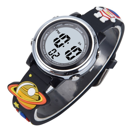 JNEW A380-86161 Children Cartoon 3D Space Planet Multifunctional Waterproof Sports LED Electronic Watch(Black)-garmade.com