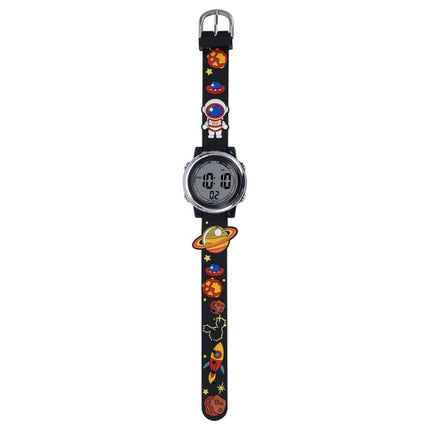 JNEW A380-86161 Children Cartoon 3D Space Planet Multifunctional Waterproof Sports LED Electronic Watch(Black)-garmade.com