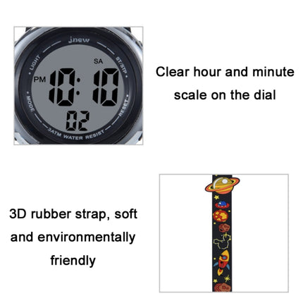 JNEW A380-86161 Children Cartoon 3D Space Planet Multifunctional Waterproof Sports LED Electronic Watch(Black)-garmade.com