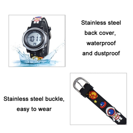 JNEW A380-86161 Children Cartoon 3D Space Planet Multifunctional Waterproof Sports LED Electronic Watch(Black)-garmade.com