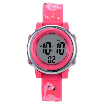 JNEW A380-86576 Student Cartoon Flamingo Waterproof Luminous Multifunction LED Electronic Watch(Rose Red)-garmade.com