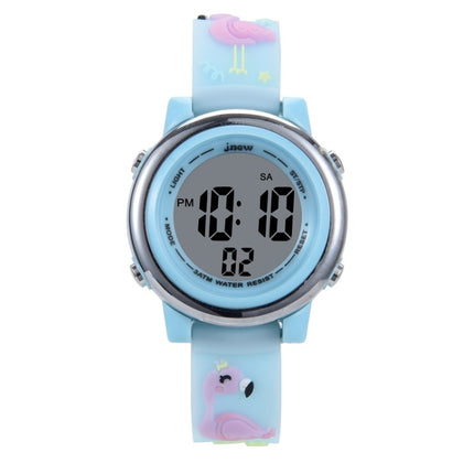 JNEW A380-86576 Student Cartoon Flamingo Waterproof Luminous Multifunction LED Electronic Watch(Light Blue)-garmade.com