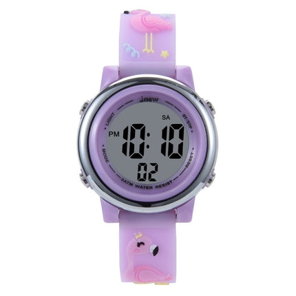 JNEW A380-86576 Student Cartoon Flamingo Waterproof Luminous Multifunction LED Electronic Watch(Light Purple)-garmade.com