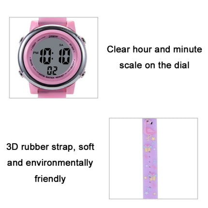 JNEW A380-86576 Student Cartoon Flamingo Waterproof Luminous Multifunction LED Electronic Watch(Dark Purple)-garmade.com